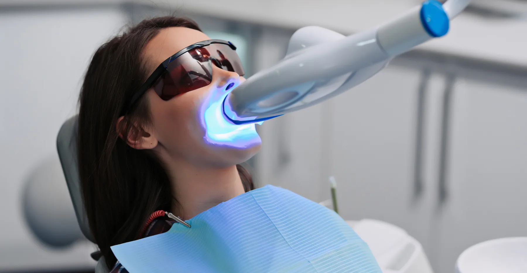 Professional teeth whitening treatment in a dental clinic
